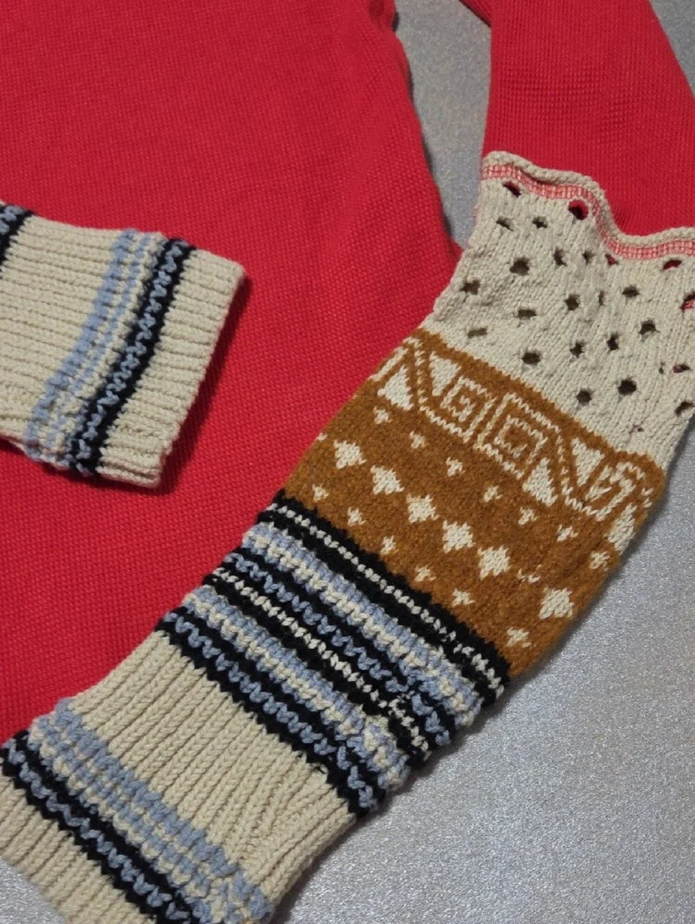 Free People Red Off-Shoulder Sweater with Patterned Knit Cuffs NWOTS